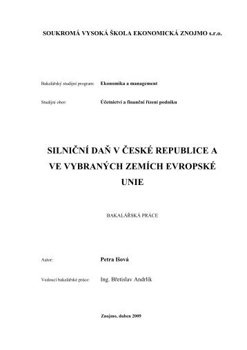 silniční daň v české republice a ve vybraných zemích evropské unie