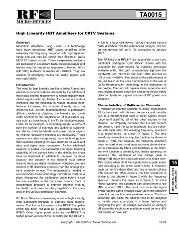 High Linearity HBT Amplifiers for CATV Systems - RF Micro Devices