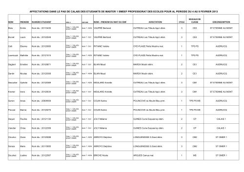 Affectations stage 3 - IUFM