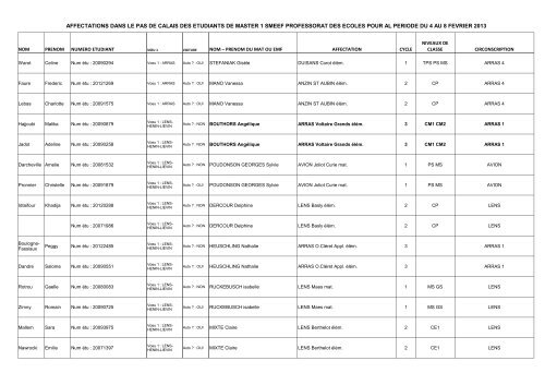 Affectations stage 3 - IUFM