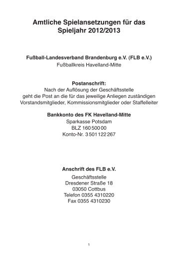 Amtliche Spielansetzungen für das Spieljahr 2012/2013