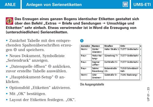 Anlegen von Serienetiketten UMS-ETI ANLE