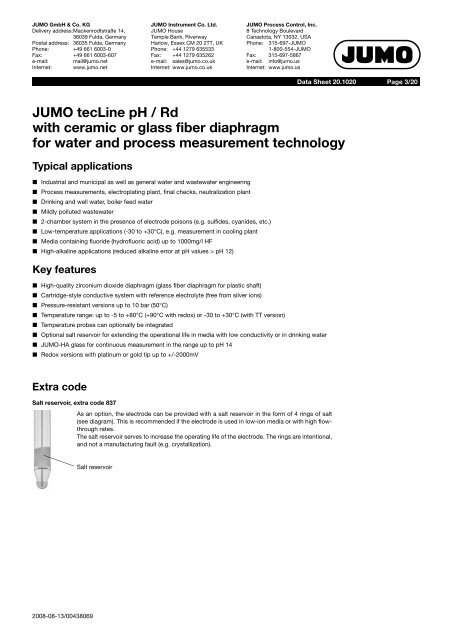 pH and Redox Combination Electrodes JUMO tecLine pH JUMO ...