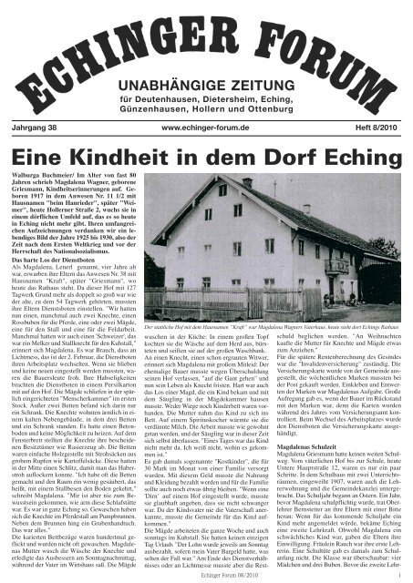 Eine Kindheit In Dem Dorf Eching Echinger Forum