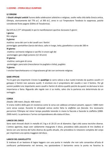 1 LEZIONE – STORIA DELLE OLIMPIADI LE ... - life and fitness
