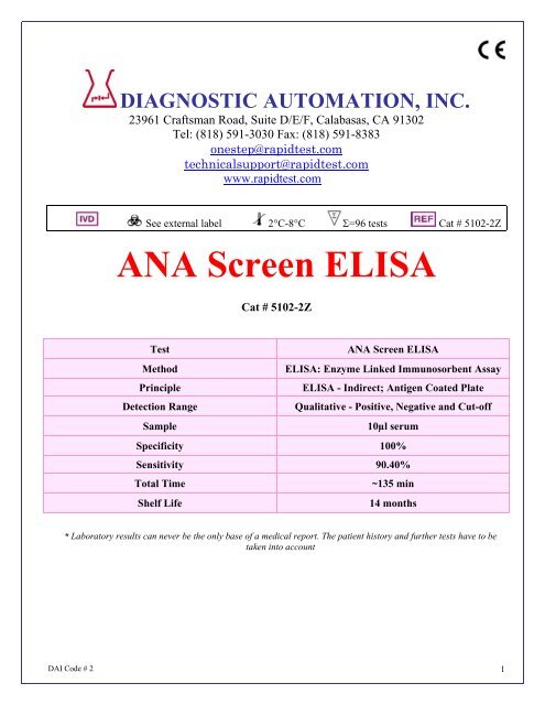 ANA Screen ELISA - Diagnostic Automation : Cortez Diagnostics
