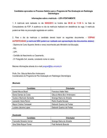 Candidatos aprovados no Processo Seletivo para o ... - Unicamp