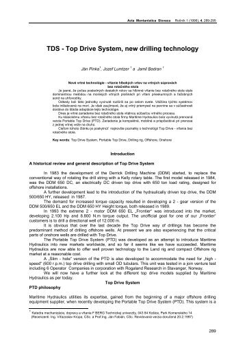 new drilling technology - top drive system. - Acta Montanistica Slovaca