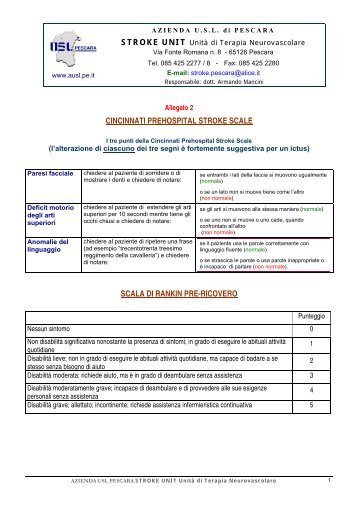 CINCINNATI PREHOSPITAL STROKE SCALE SCALA DI RANKIN ...