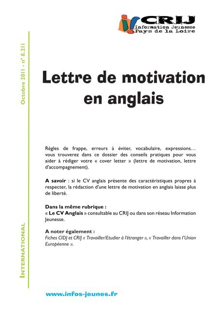 Lettre de motivation pour étudier à len anglais