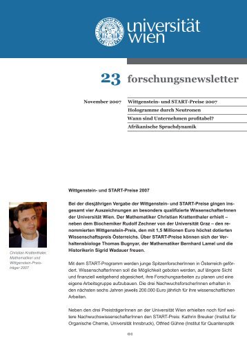 November 2007 - Forschungsnewsletter - UniversitÃ¤t Wien