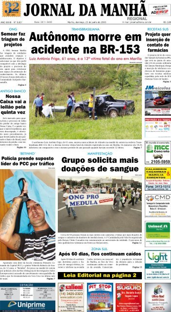 AutÃ´nomo morre em acidente na BR-153 - Jornal da ManhÃ£