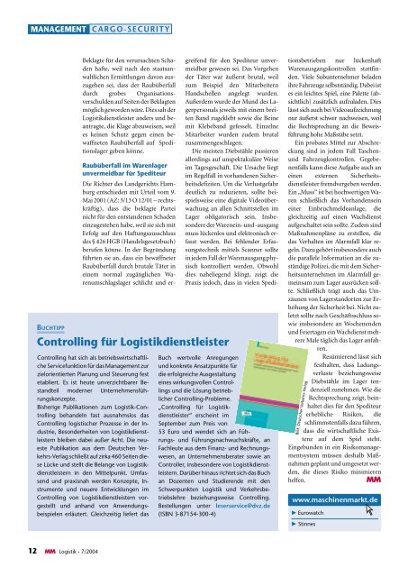 Controlling für Logistikdienstleister - MM Logistik