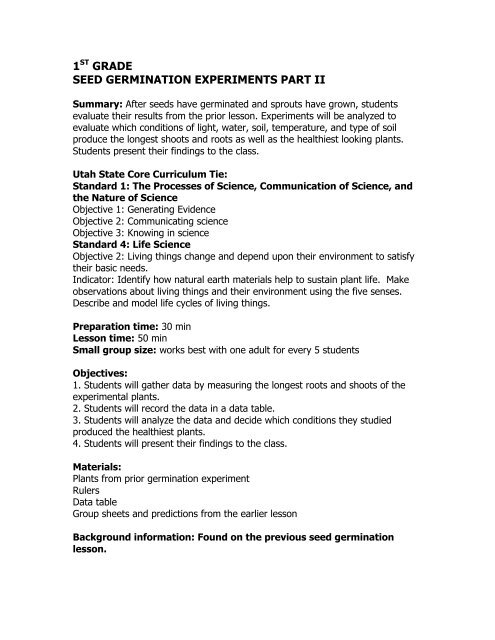1st grade seed germination experiments part ii - Beacon Heights ...