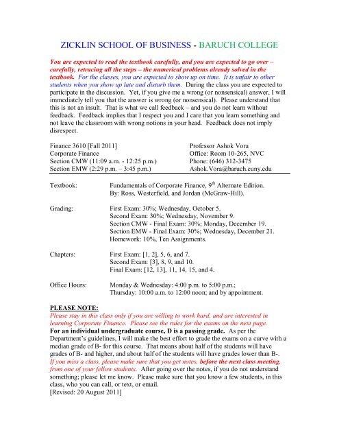 FIN 3610 Syllabus - Blogs@Baruch - CUNY