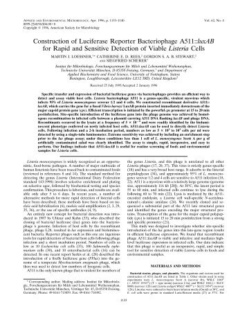 Construction of Luciferase Reporter Bacteriophage A511::luxAB for ...