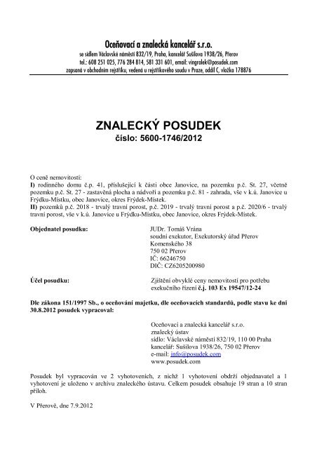 ZNALECKÃ POSUDEK ÄÃ­slo: 5600-1746/2012 - OKdrazby.cz