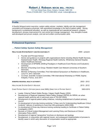 Detailed Dr Rob Robson CV - SAFEmap International