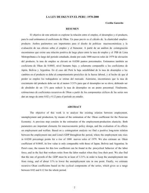 La ley de Okun en el PerÃº - Pontificia universidad cat&oacutelica del ...
