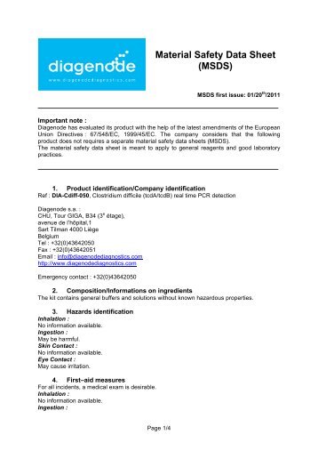 Material Safety Data Sheet (MSDS) - Diagenode