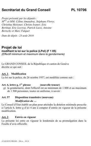 PL 10706 - modifiant la loi sur la police (LPol) (F 1 ... - Etat de GenÃ¨ve