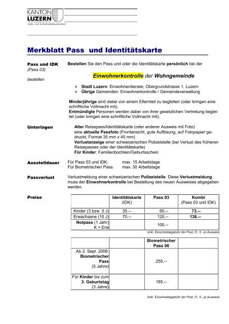 Merkblatt Pass und IdentitÃ¤tskarte - Gemeinde Wikon