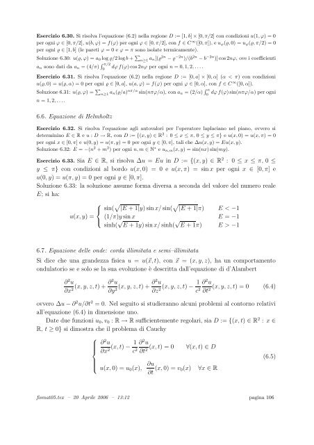 Esercizi e appunti per il corso di Fisica Matematica - Sezione di ...