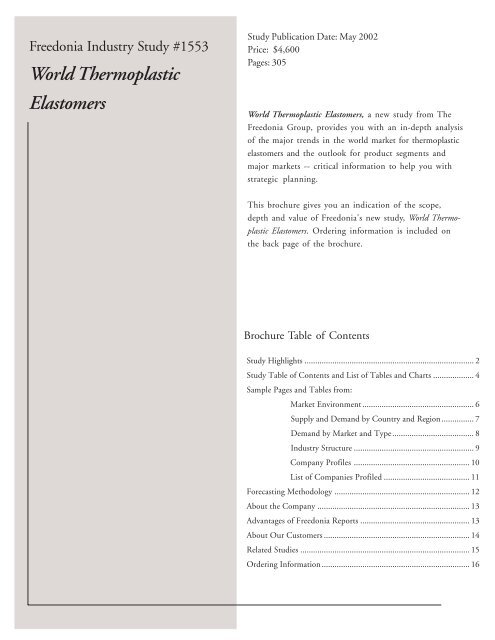 World Thermoplastic Elastomers - The Freedonia Group