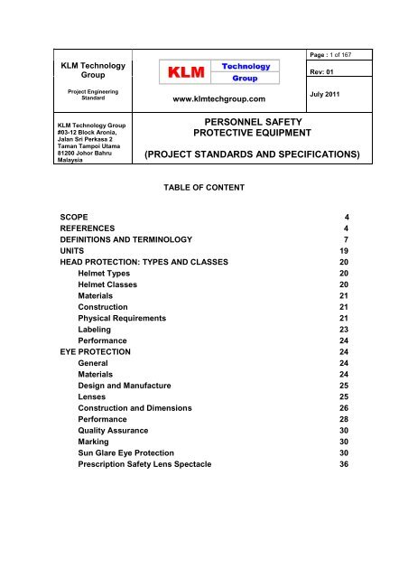 586. Engineering Standards for Personnel Protective Equipment ...