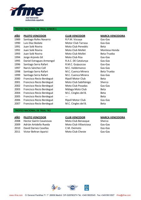 rfme campeonatos de españa de trial / trial indoor / trial clasicas
