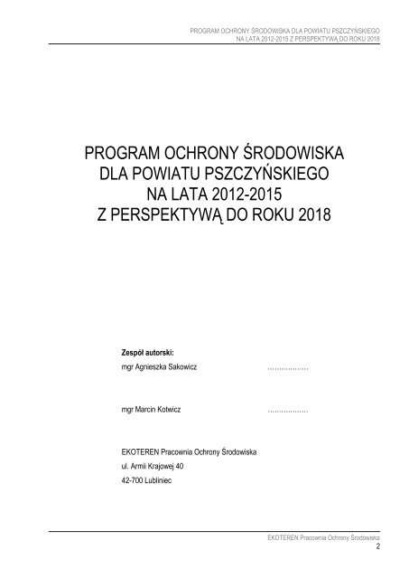 program ochrony środowiska dla powiatu pszczyńskiego na lata ...