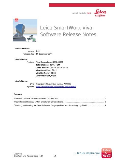 SmartWorx Viva Release Notes v4.01