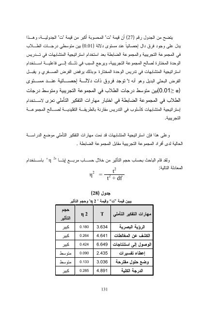 Ø§Ø«Ø± Ø§Ø³ØªØ®Ø¯Ø§Ù Ø§Ø³ØªØ±Ø§ØªÙØ¬ÙØ© Ø§ÙÙØªØ´Ø§Ø¨ÙØ§Øª ÙÙ ØªÙÙÙØ© Ø¹ÙÙÙØ§Øª Ø§ÙØ¹ÙÙ Ù ÙÙØ§Ø±Ø§Øª ...