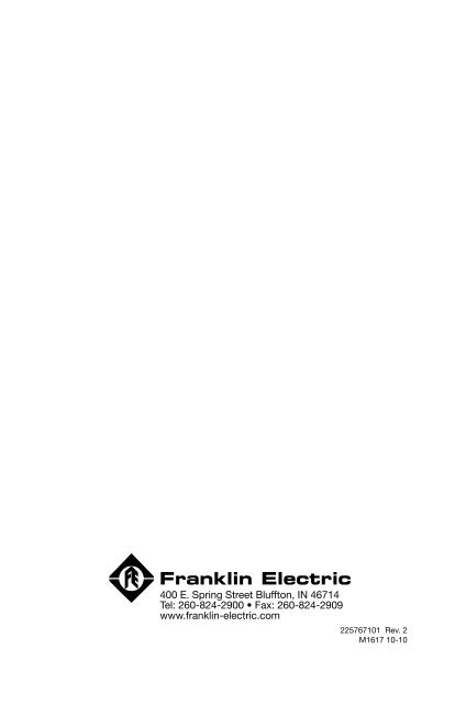 Tank Drawdown Installation Instruction Manual - Franklin Electric