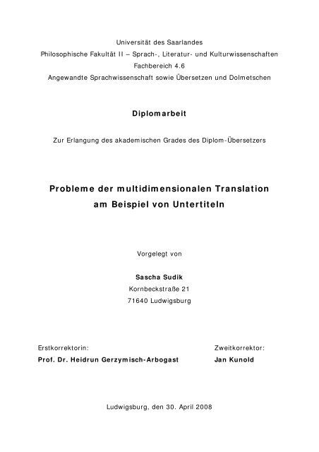 Probleme Der Multidimensionalen Translation Am Beispiel Von