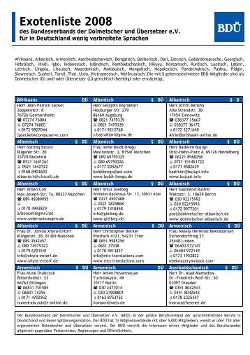Exotenliste 2008 - BDÜ Saar eV