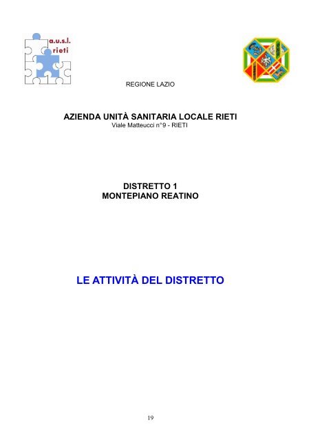 Piano Attuativo Distrettuale Distretto n. 1 - Azienda USL Rieti