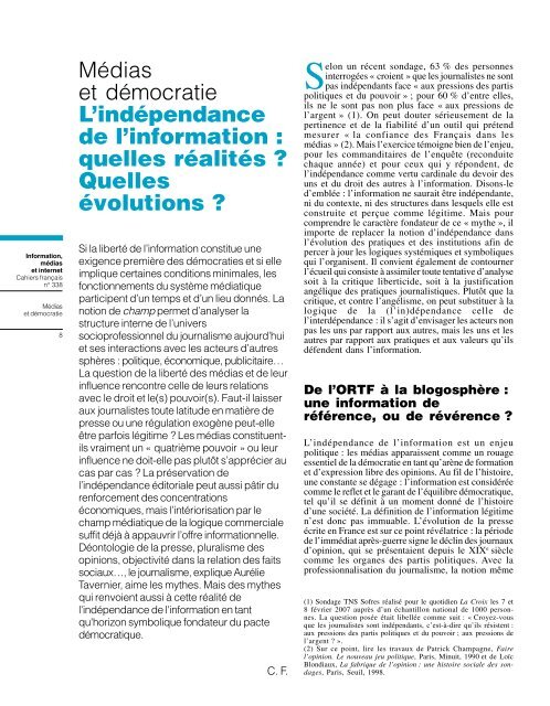 Médias et démocratie L'indépendance de l ... - Université Paris 8