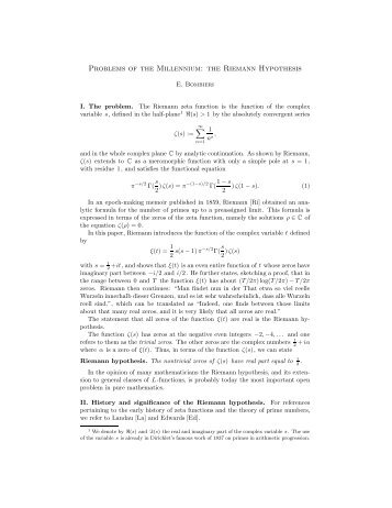 the Riemann Hypothesis - Clay Mathematics Institute