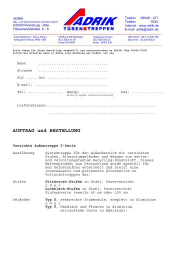 AUFTRAG und BESTELLUNG - Adrik GmbH