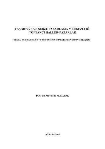 YAġ MEYVE VE SEBZE PAZARLAMA MERKEZLERĠ - Tarımsal ...