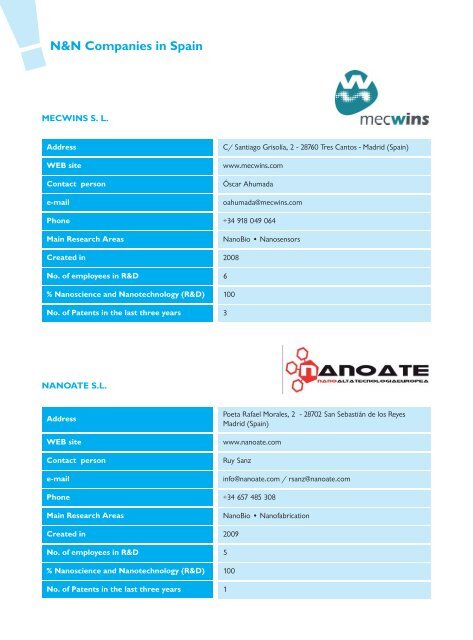 Catalogue of Nanoscience & Nanotechnology Companies in Spain