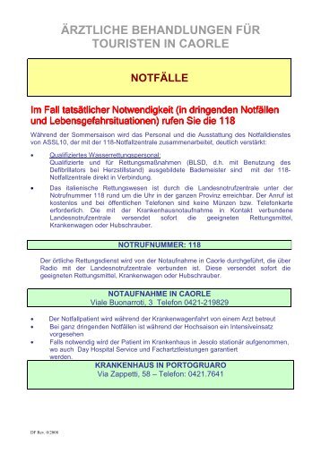 ärztliche behandlungen für touristen in caorle - Caorle vacanze