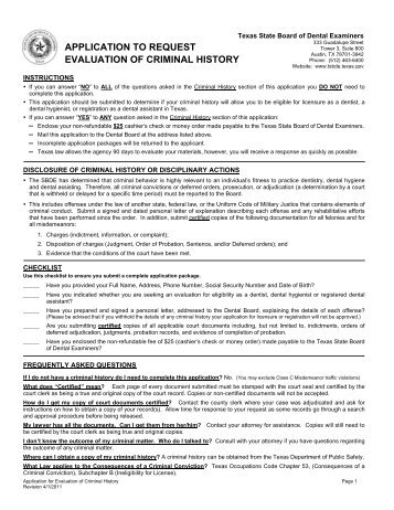 application to request evaluation of criminal history - Texas State ...
