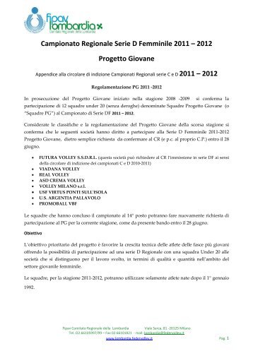 Progetto PG + scheda societÃ .pdf - FIPAV - Comitato Regionale ...