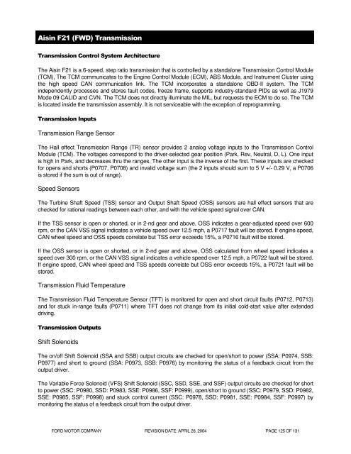 2005 MY OBD System Operation Summary for Gasoline Engines