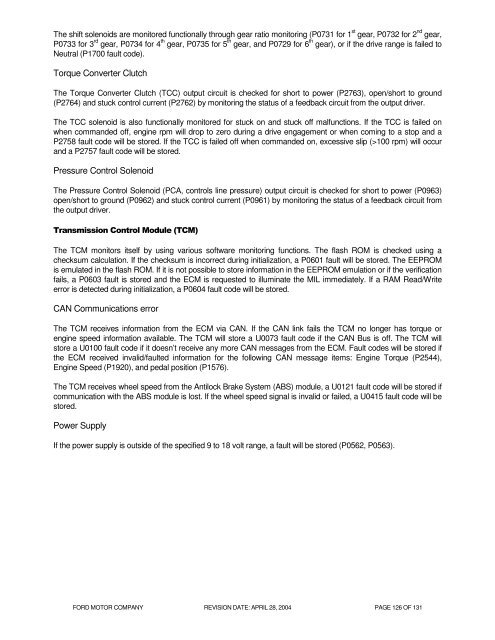 2005 MY OBD System Operation Summary for Gasoline Engines