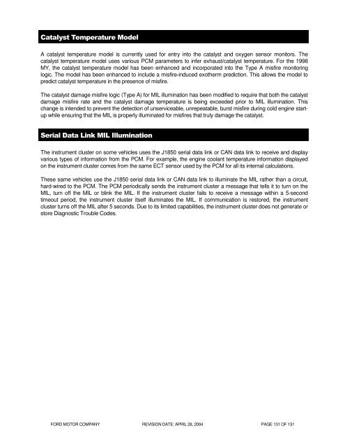 2005 MY OBD System Operation Summary for Gasoline Engines