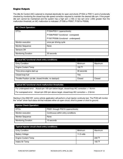 2005 MY OBD System Operation Summary for Gasoline Engines