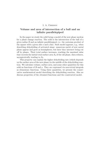 Volume and area of intersection of a ball and an ... - Issues of Analysis